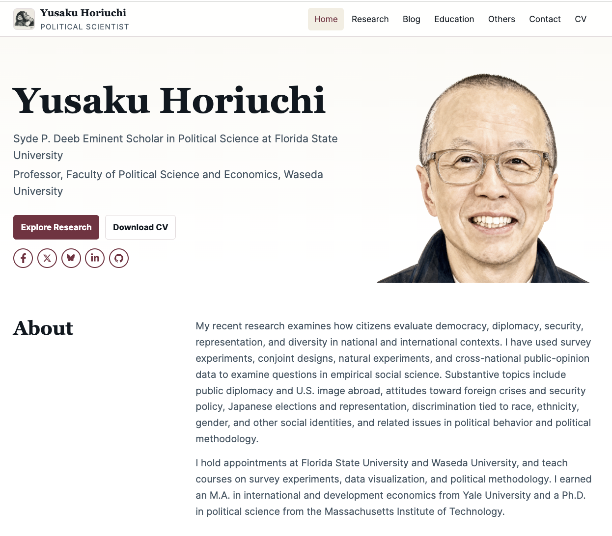 Homepage of the new Yusaku Horiuchi website